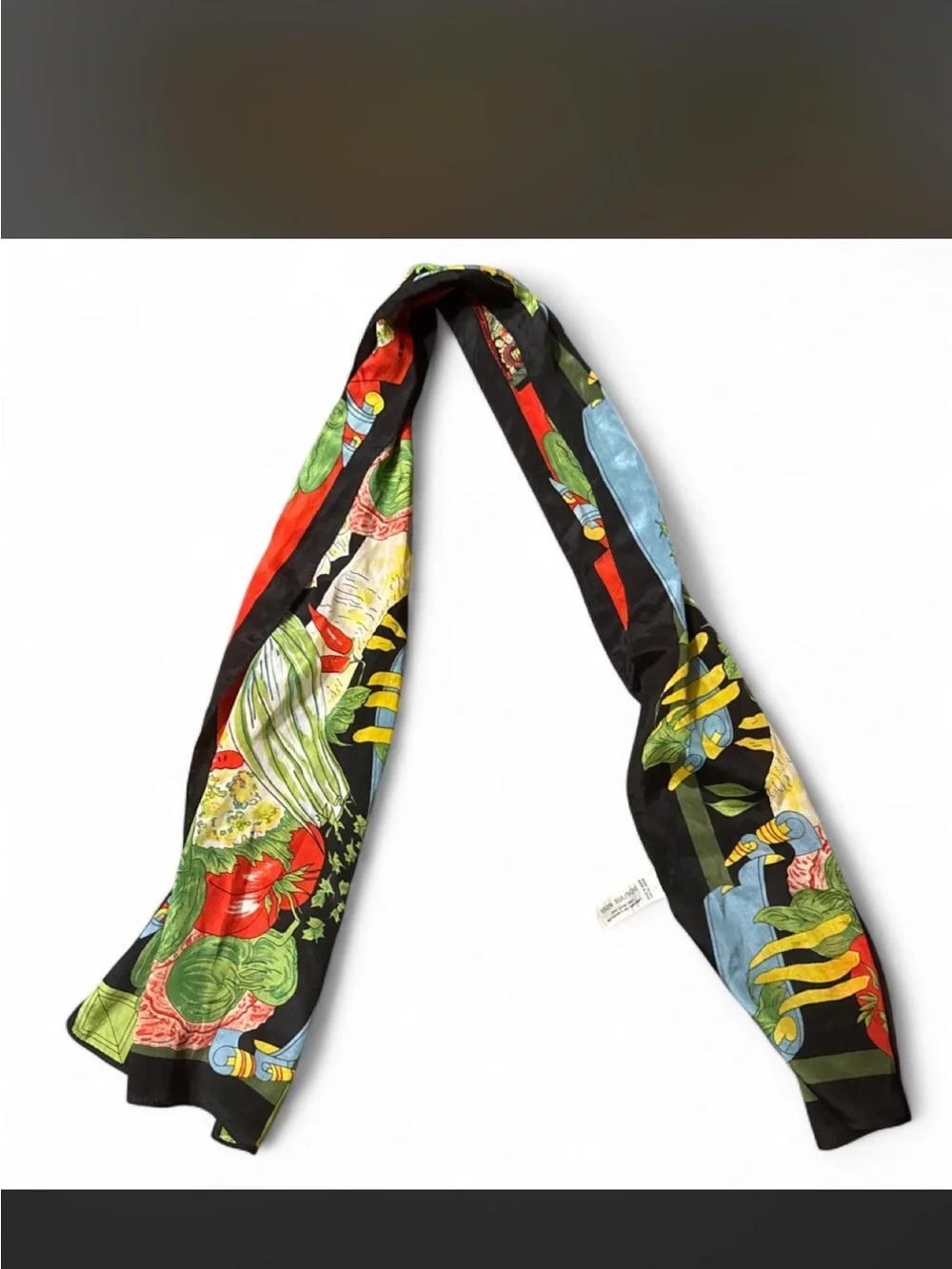 Vintage June Critchfield X Heinz Silk Vegetable Print Twilly Scarf - Black Multi